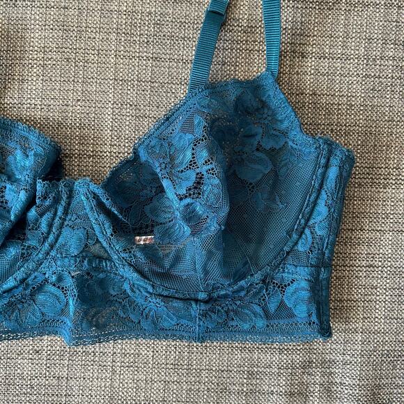 Free People Intimately Sorento Demi Longline Bra Teal Lace Underwire Size 36DD - Picture 4 of 7